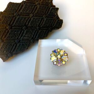 Vintage Rhinestone Aurora Borealis Brooch Pin 5 Emerald & 6 Round Cut